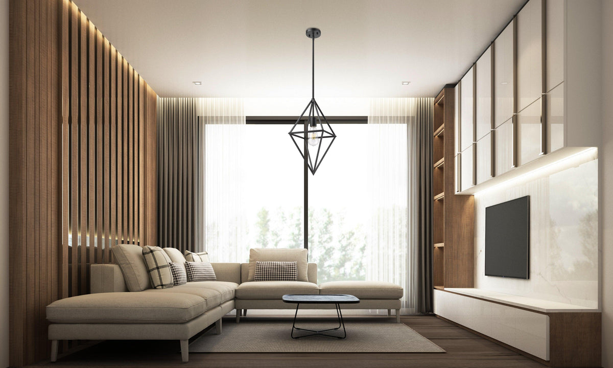 Black modern geometric cage pendant light living room - Vivio Lighting