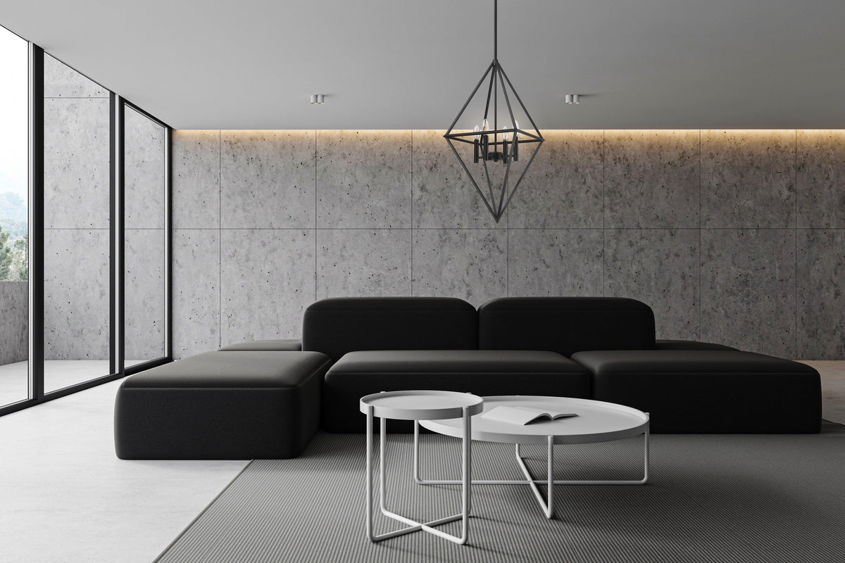 Black modern geometric cage pendant light with 4 lights living room - Vivio Lighting