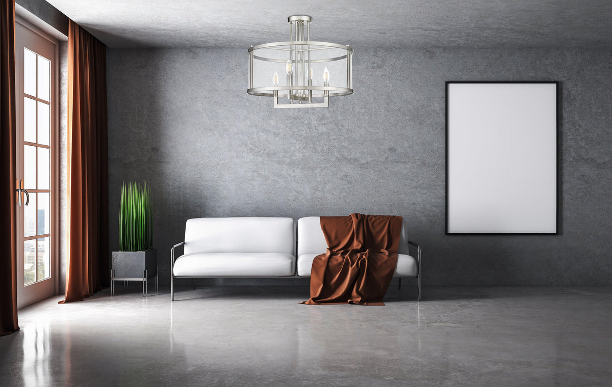4-Light Open Semi Flush Mount with Clear Glass Shades Living Room - Vivio Lighting