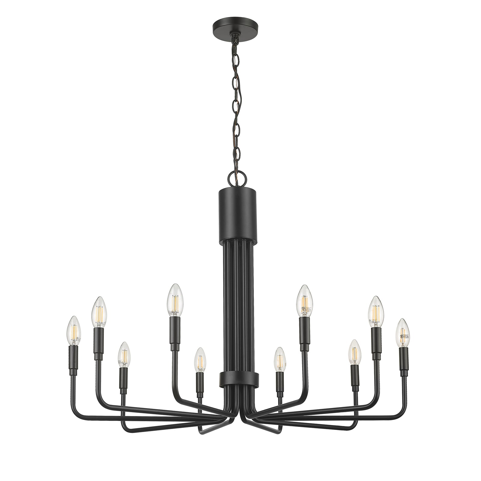 10-light black matte modern candle style chandelier