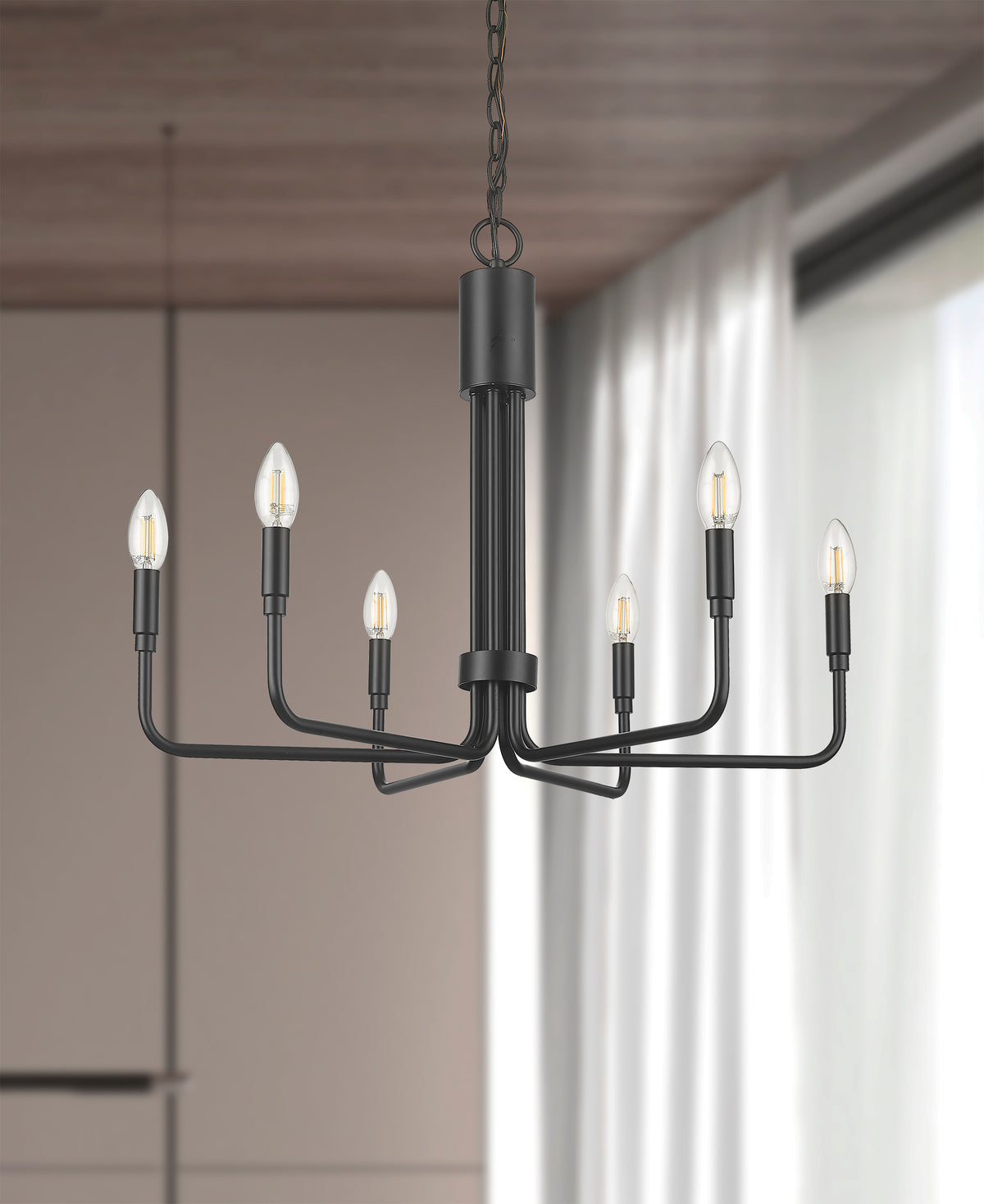 6-light black matte modern candle style chandelier