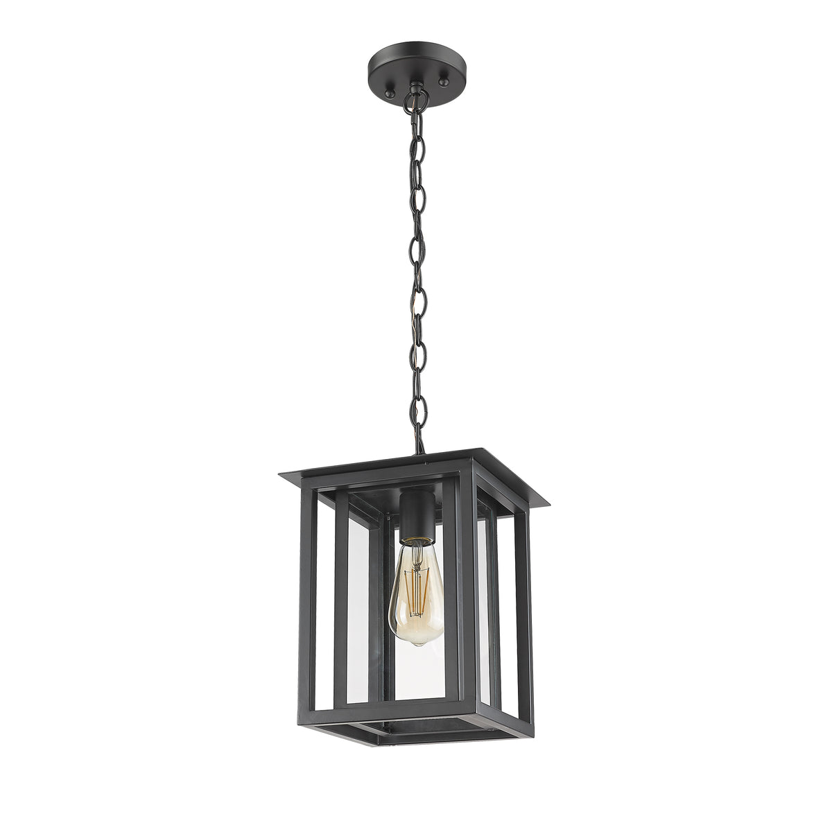 Noro Farmhouse Outdoor Pendant Light Lantern, Outdoor Coach Light with Seeded Glass – Matte Black