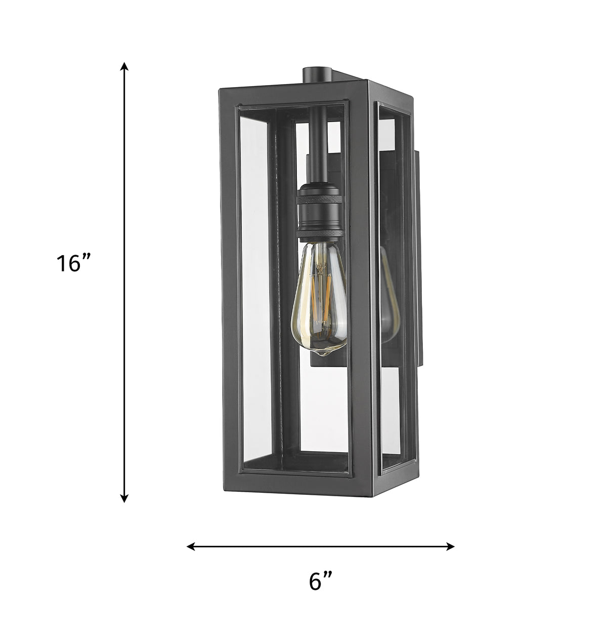 Black medium rectangle outdoor wall lantern lighting dimension - Vivio Lighting