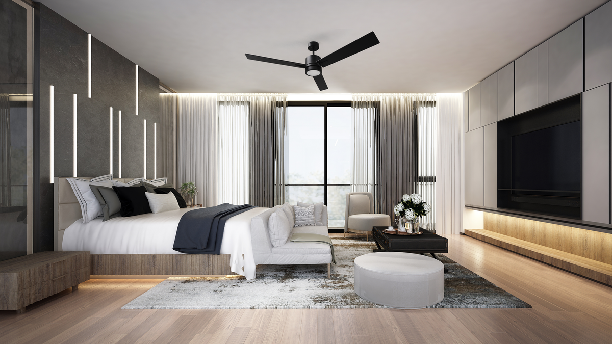Black ceiling fan for bedroom 52 inch