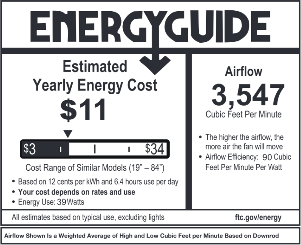 Energy guide - 52 inch Modern reversible ceiling fan with led light
