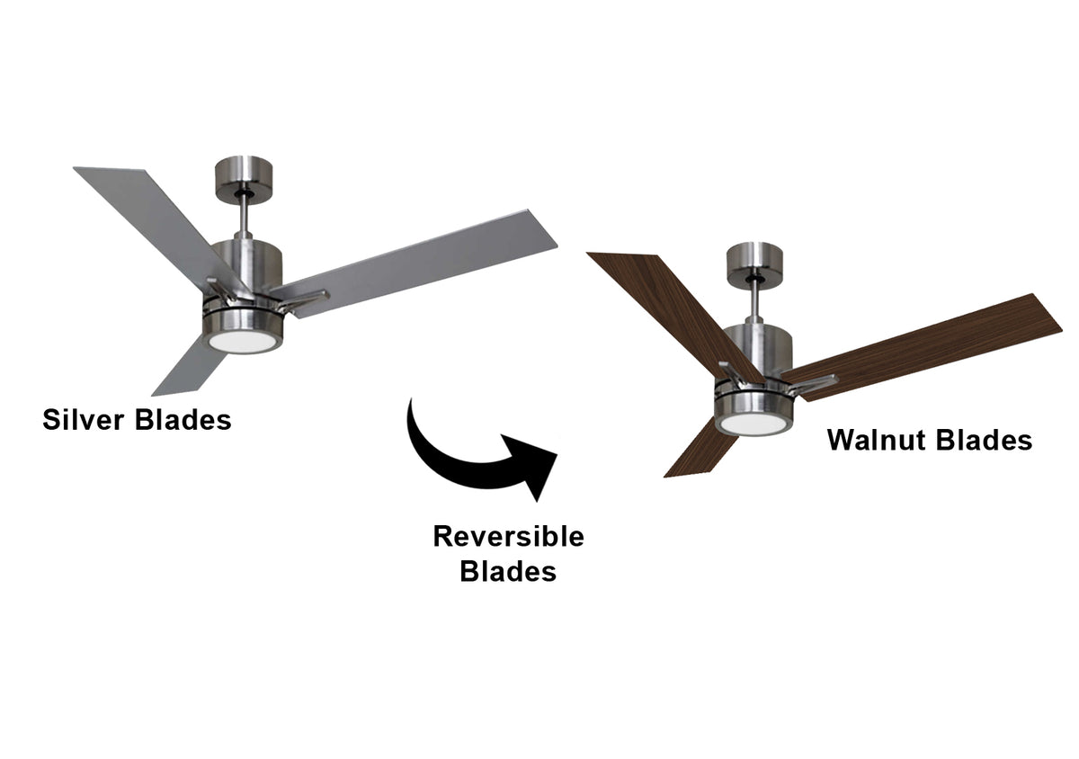 Reversible blades for ceiling fan with led light silver and walnut