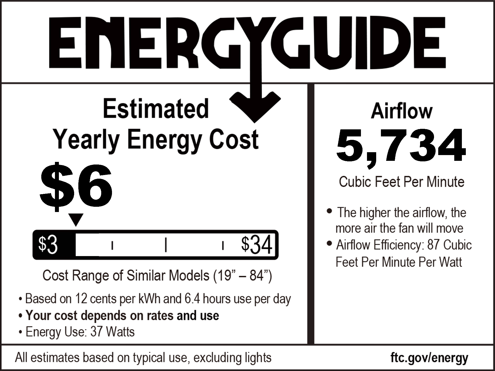Energy Guide - Malibu 3-blade wood ceiling fan with light