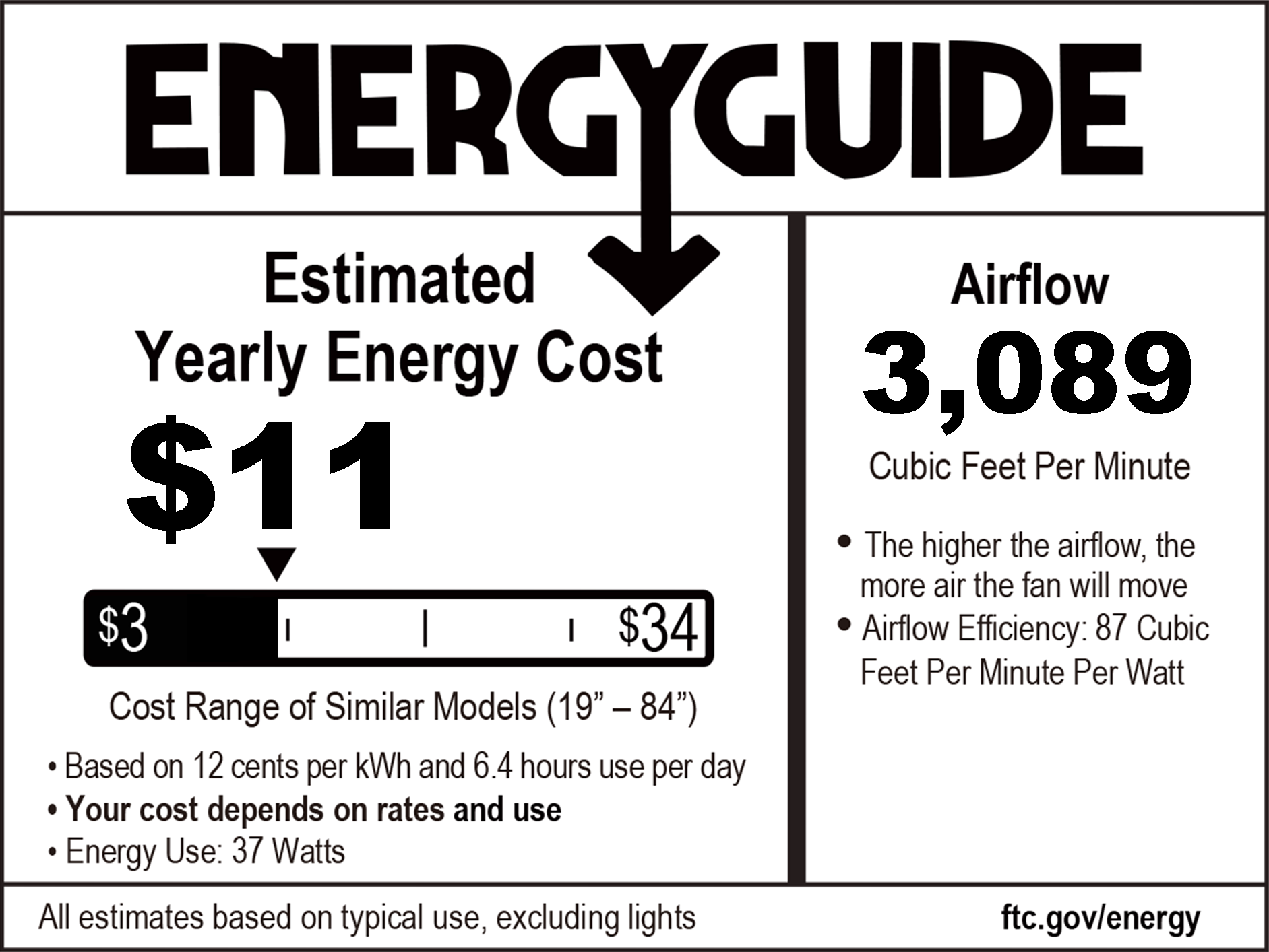 Energy guide black modern fan with lights 3 blade - Vivio Lighting