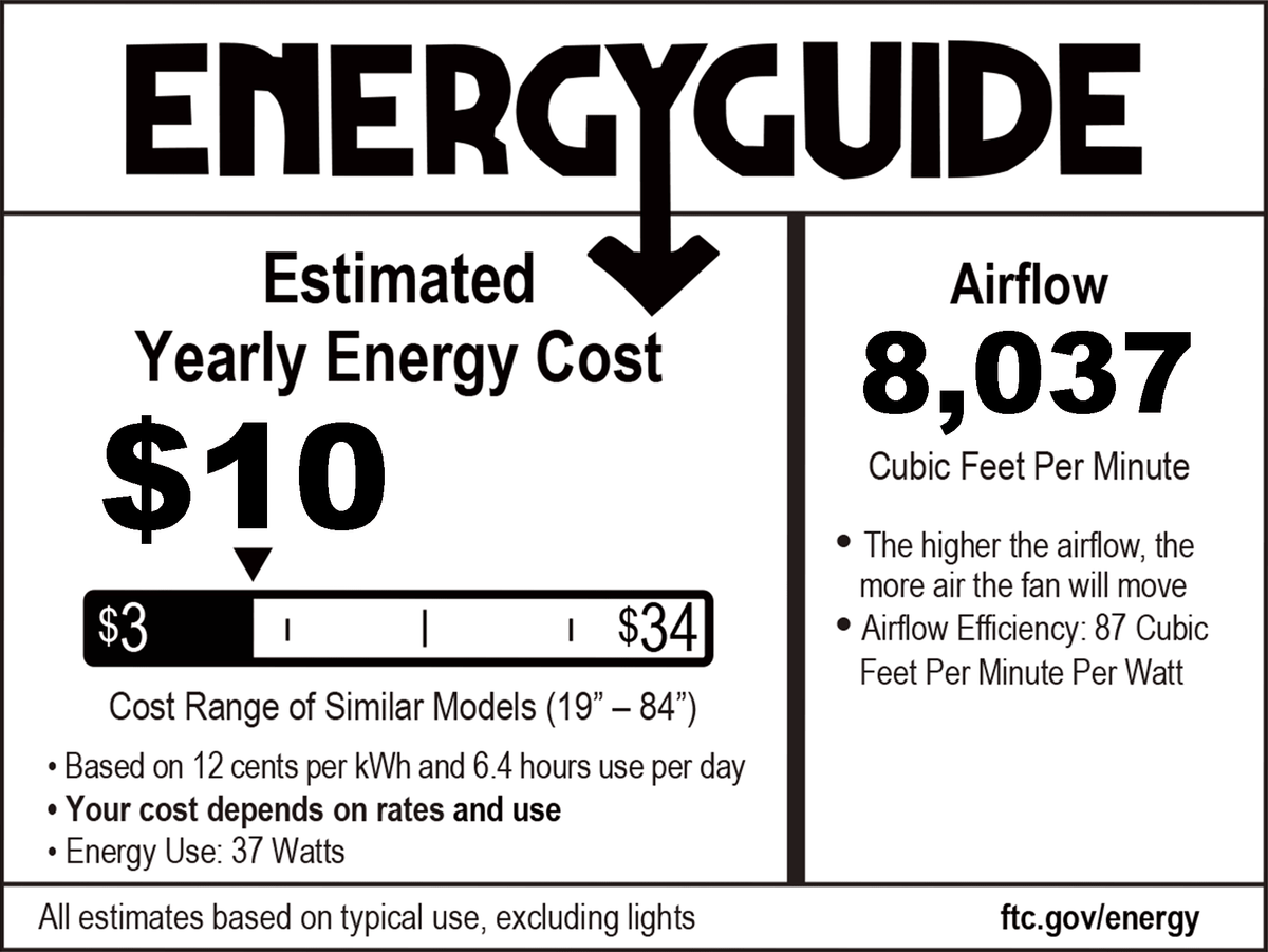 Energy guide - 54 inch black ceiling fan no light 3 blade
