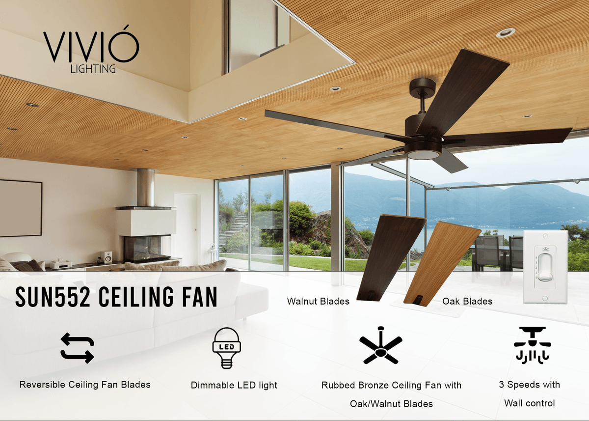 5 Blade 52&quot; Standard Rubbed Bronze LED Ceiling Fan with Wall Control - Vivio Lighting