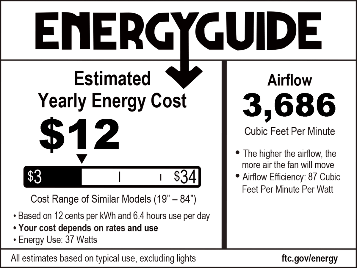 Energy guide - 5 Blade 52&quot; Standard Ceiling Fan with LED Light and Wall Control - Vivio Lighting
