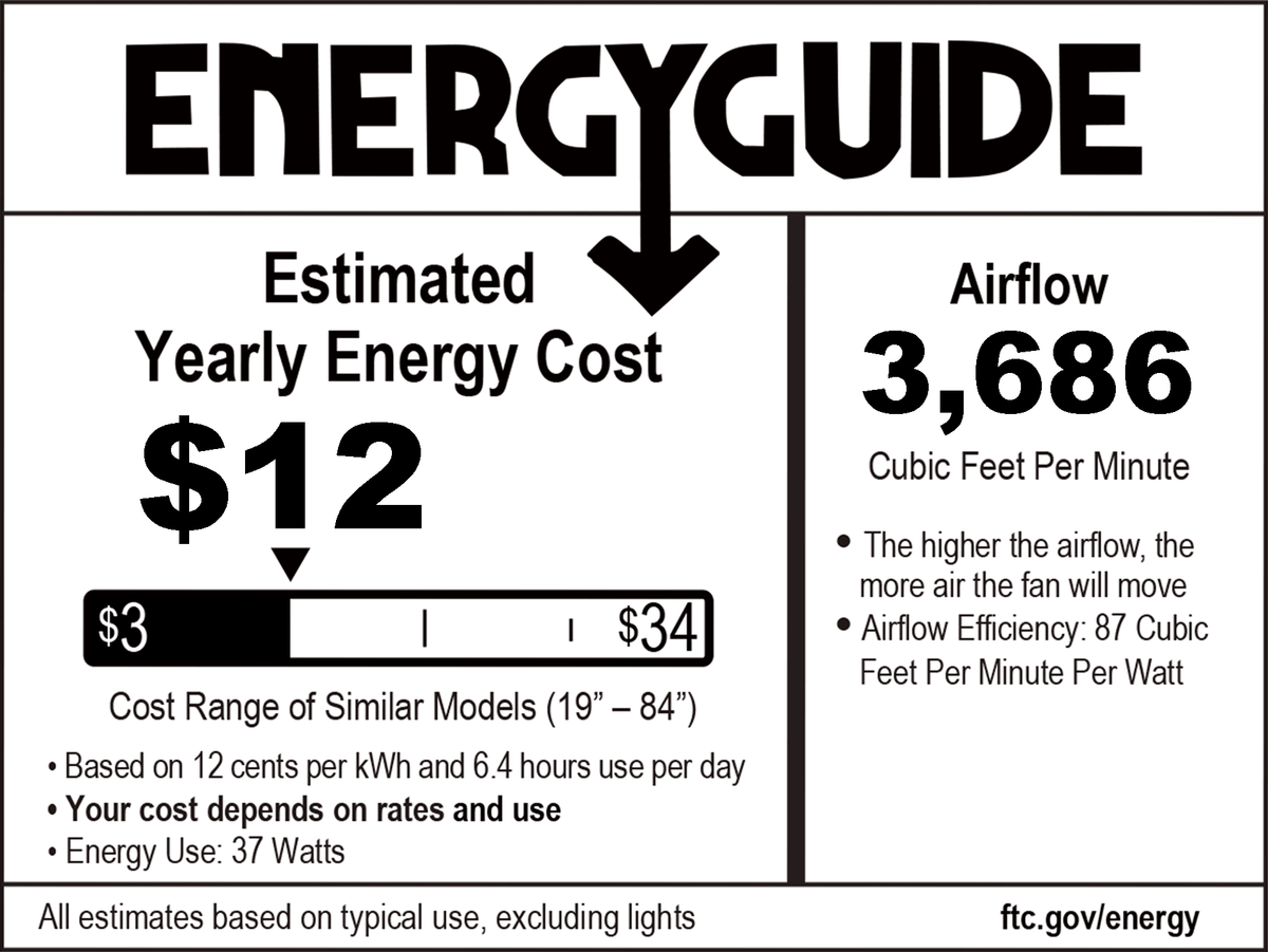 Energy guide - 52 inch Farmhouse ceiling fan with dimmable light 5 blade