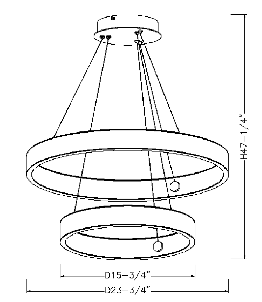 AVA double ring chandelier dimension - Vivio lighting
