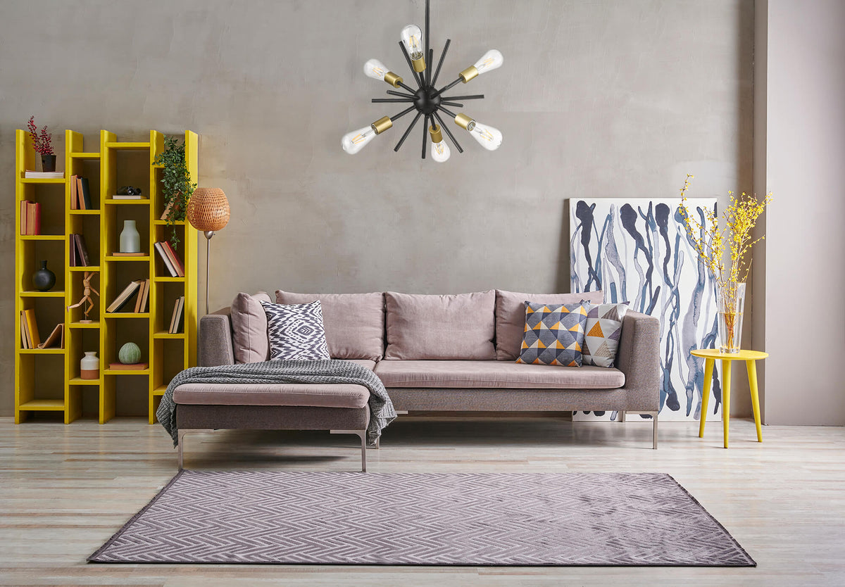 mid century chandelier in living room