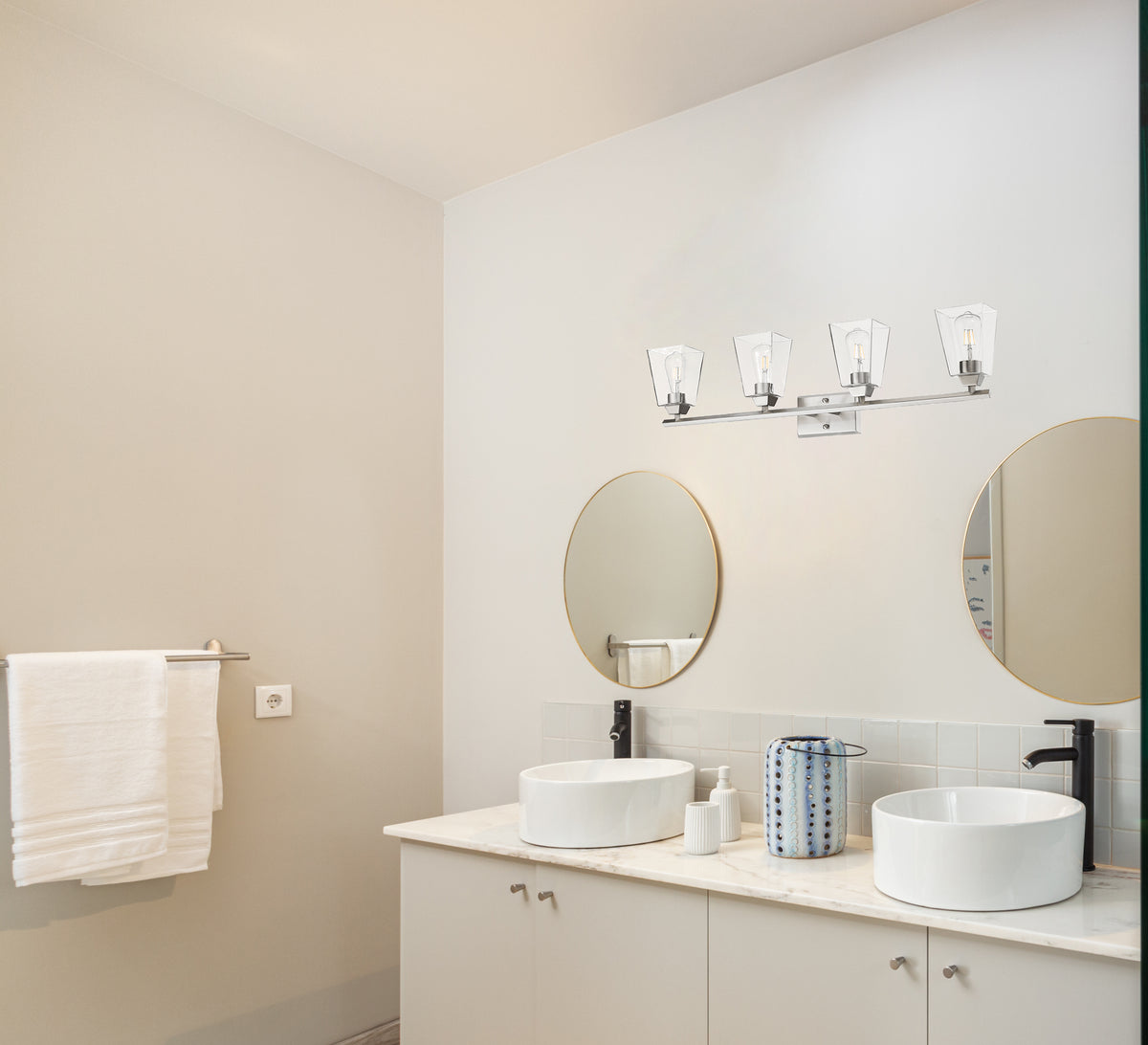 Nickel bathroom vanity light bar with 4 light over mirror