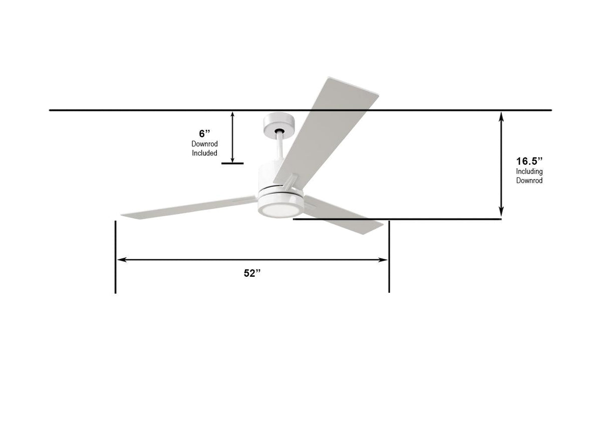 52 inch white modern ceiling fan with led light 3 blade dimension