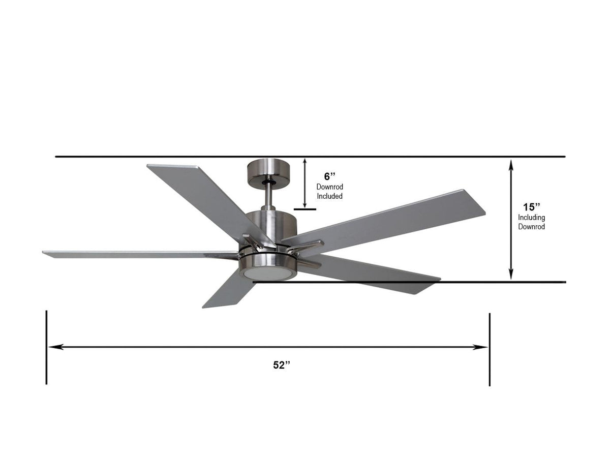5 Blade 52&quot; Integrated LED Ceiling Fan with Light dimension - Vivio Lighting