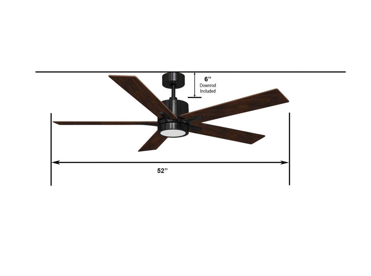 5 Blade 52&quot; Standard Ceiling Fan with LED Light and Wall Control Dimension - Vivio Lighting