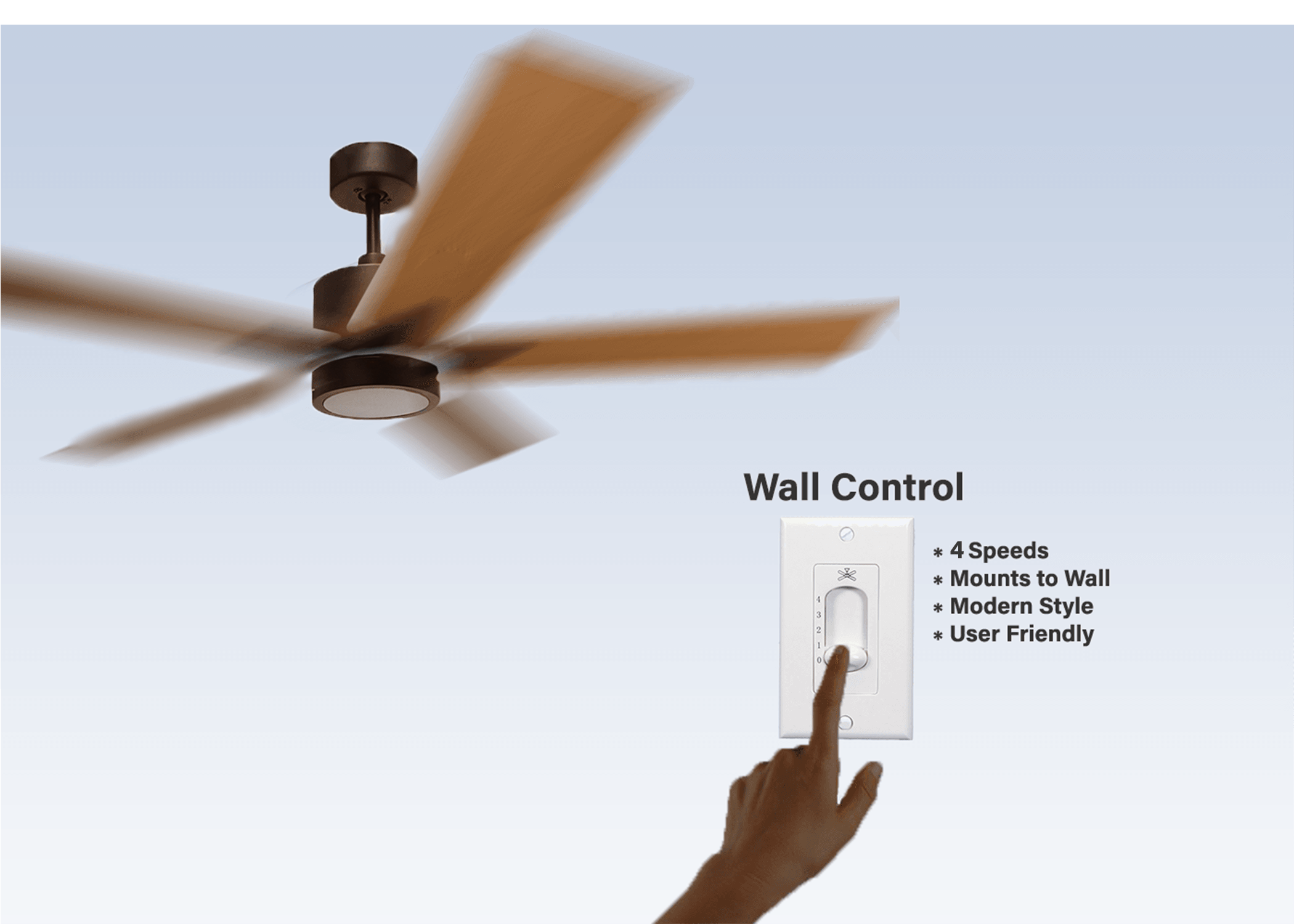 Wall control - 52 inch Farmhouse ceiling fan with dimmable light 5 blade