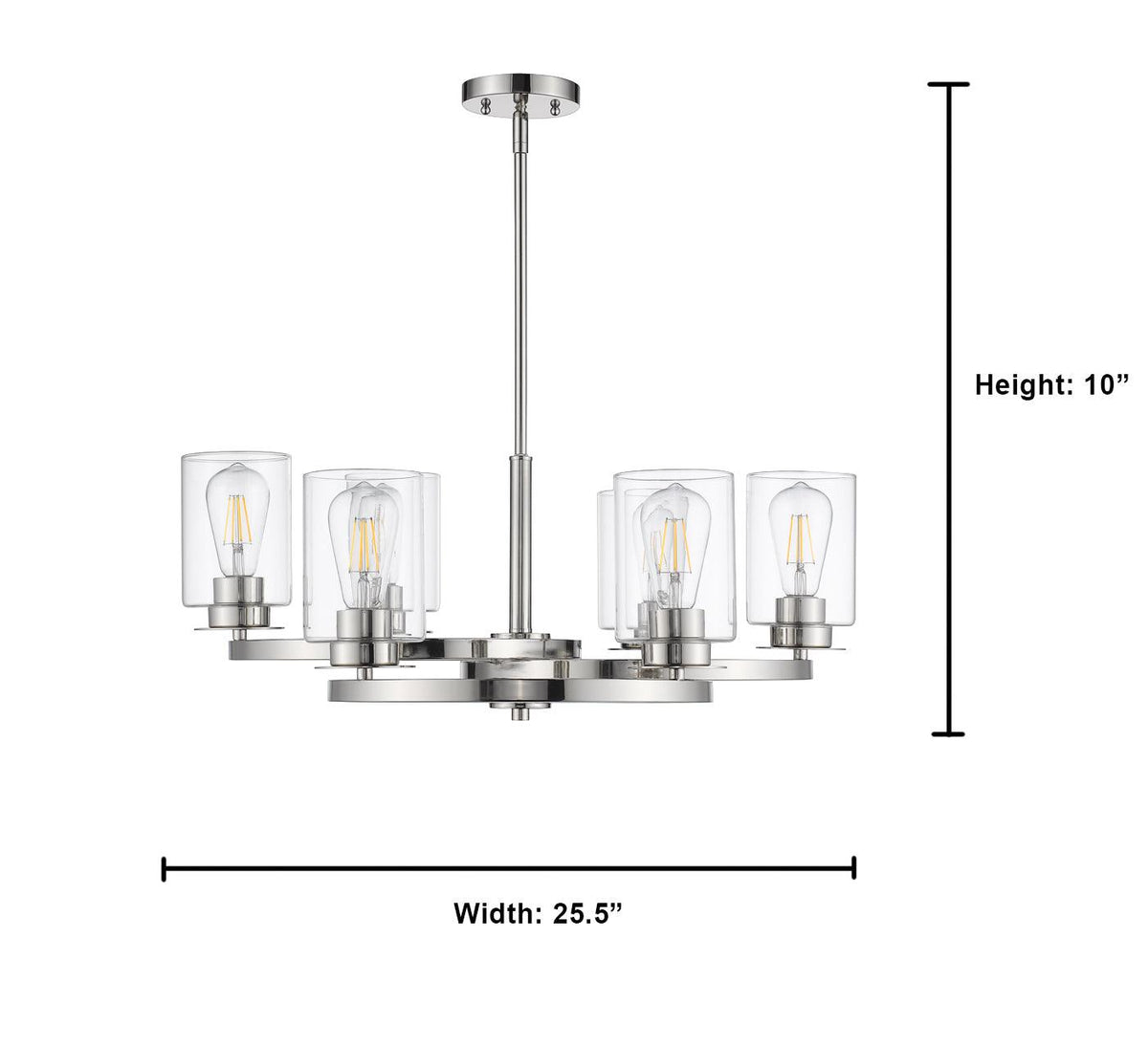 6-Light Contemporary Chandelier with Cylinder Shades Dimension - Nickel - Vivio Lighting