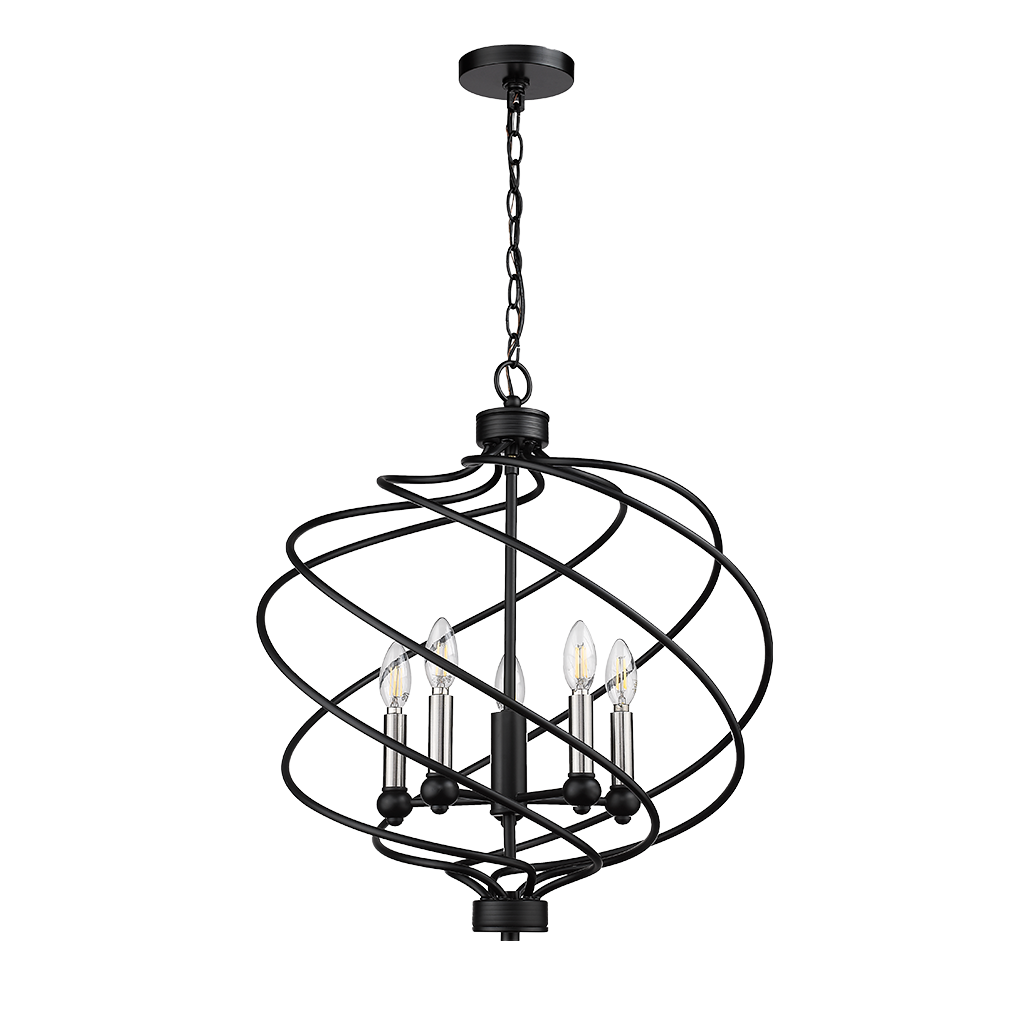 Black twisted pendant light with 5 lights - Vivio Lighting