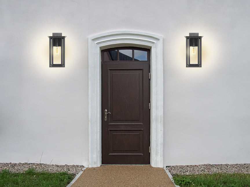 Black outdoor lantern wall sconce front door