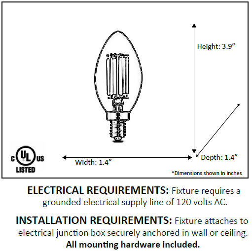 Dimmable Decorative Light Bulb 6 pack dimension - Vivio Lighting