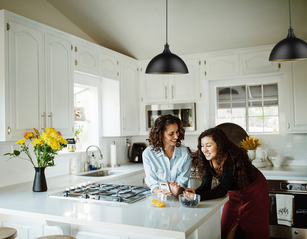 Modern black dome pendant light island kitchen - Vivio Lighting