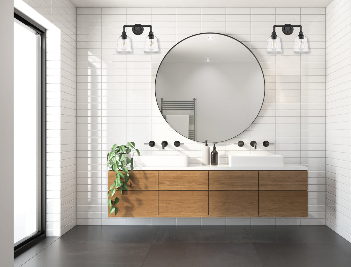 Black bathroom vanity light fixtures with 2 light over mirror