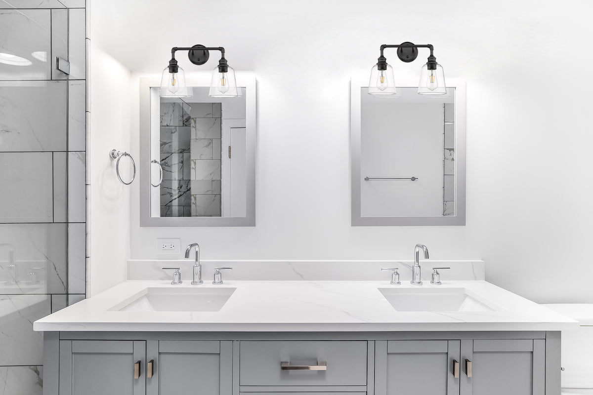 Black bathroom vanity light fixtures with 2 light over mirror