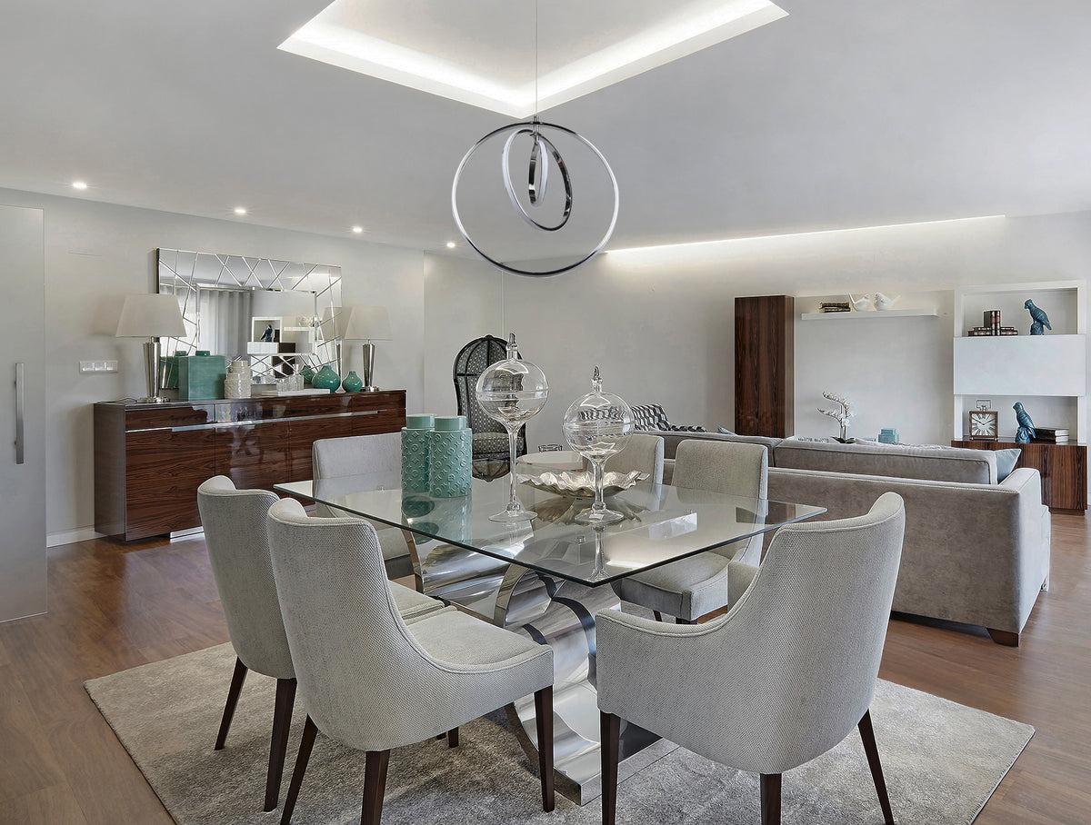 Modern chrome led circle light dining room - Vivio Lighting