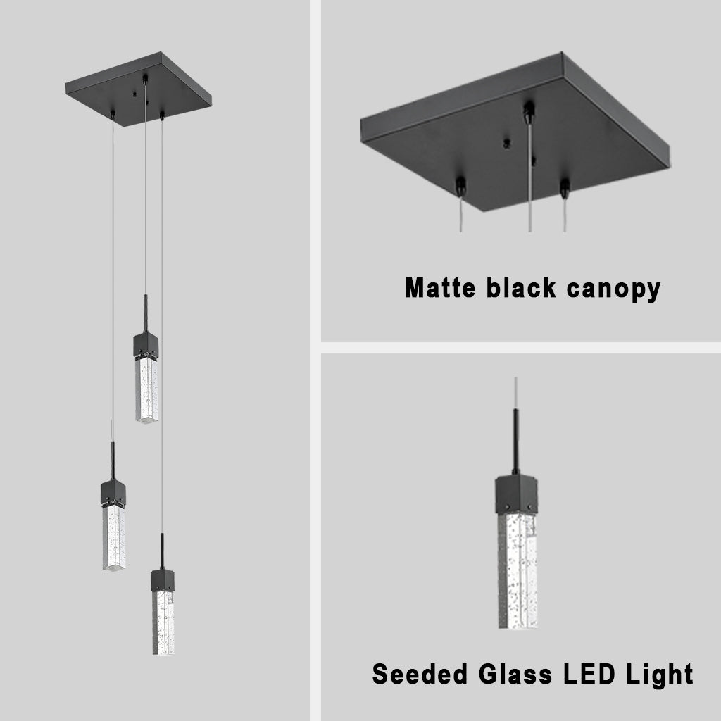 3 light matte black glass mini pendant lights - Vivio Lighting