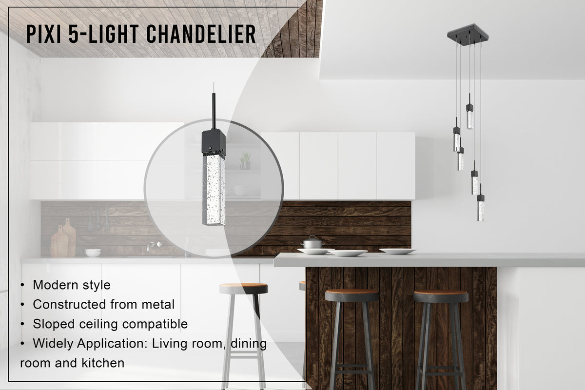 5 light black glass mini pendant lights - Vivio Lighting