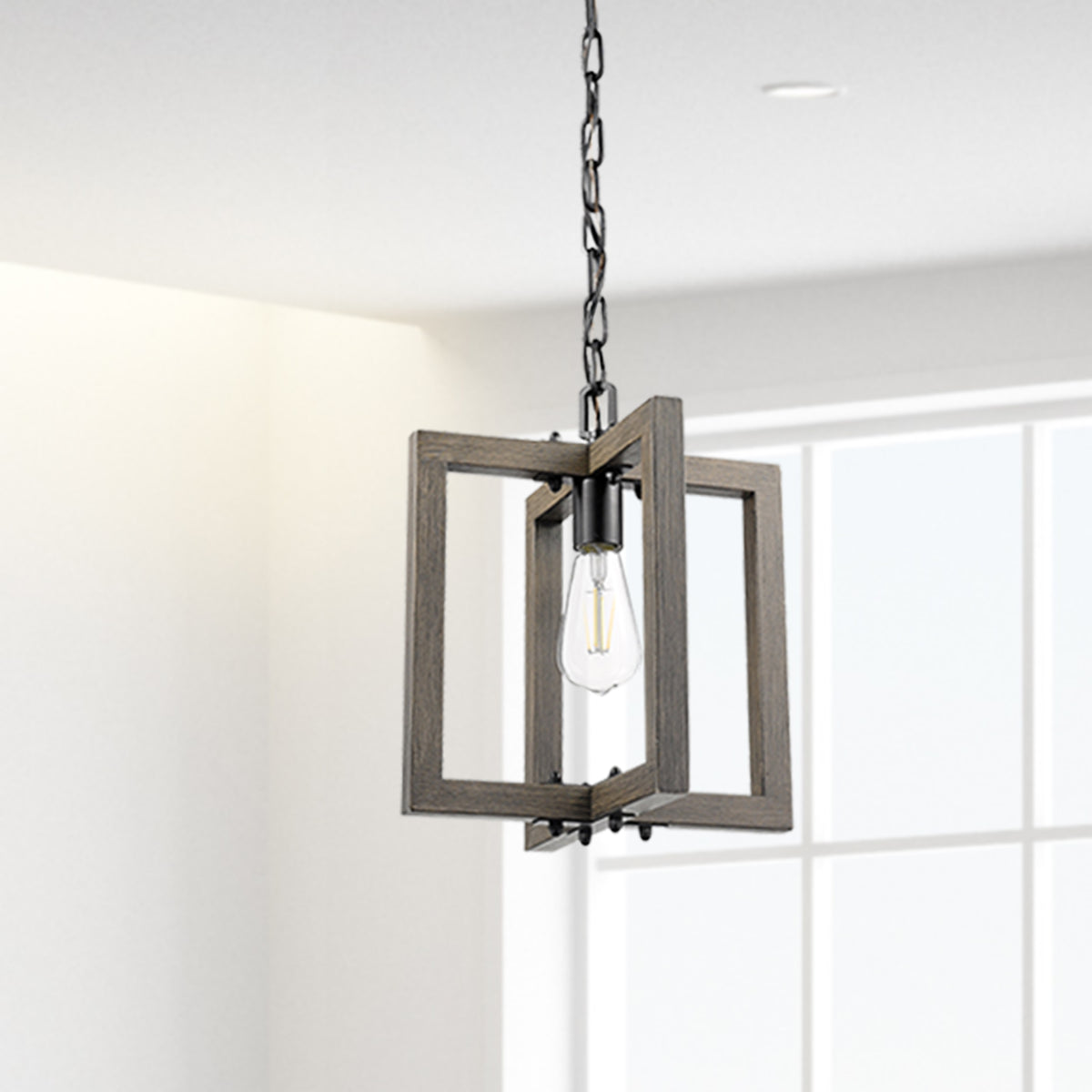 Roxton 1-Light Hanging Pendant Lights- MB with Wood Style Accents