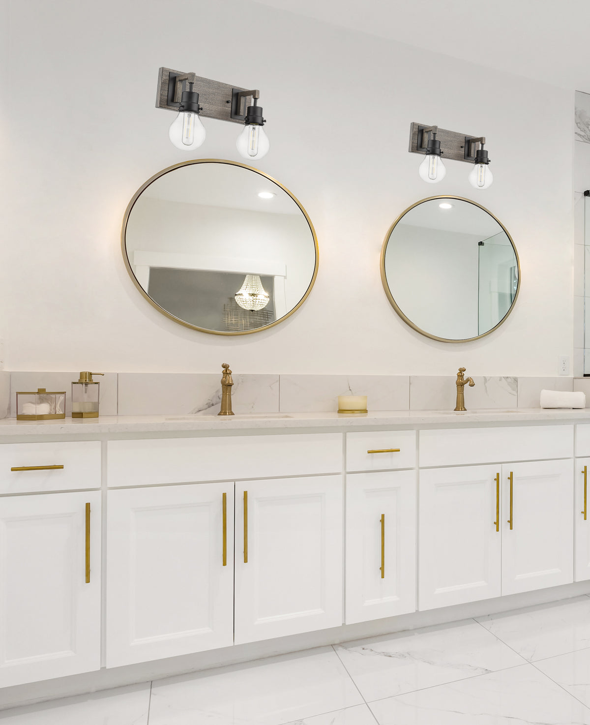 Modern bathroom black wooden vanity light over mirror - Vivio Lighting