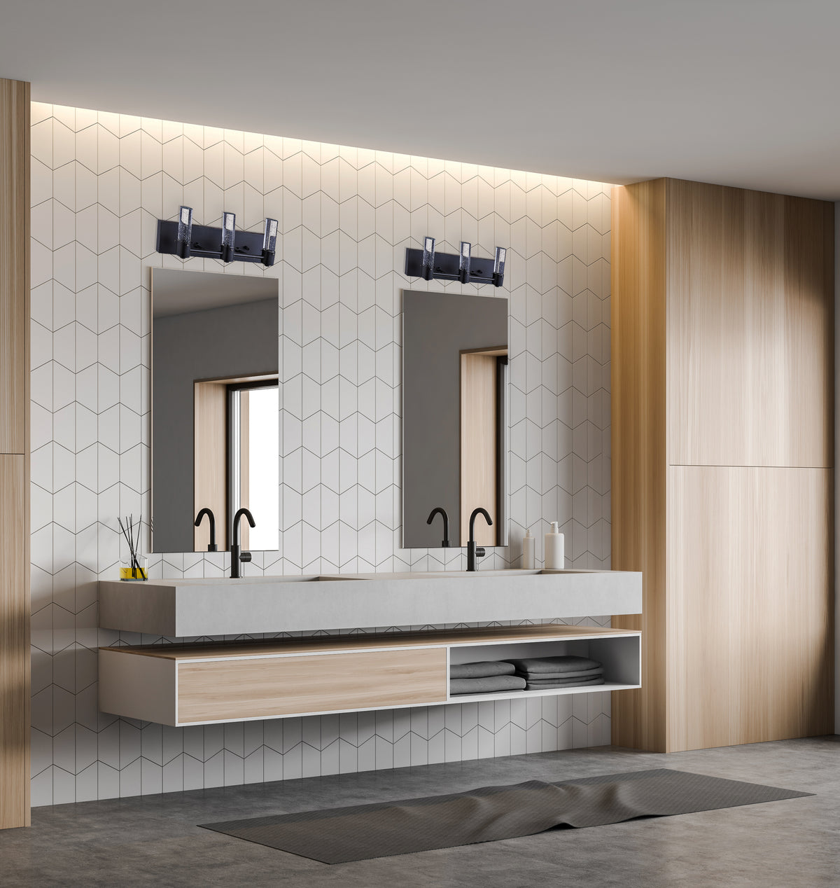 Modern black led vanity lights with 3 light over mirror