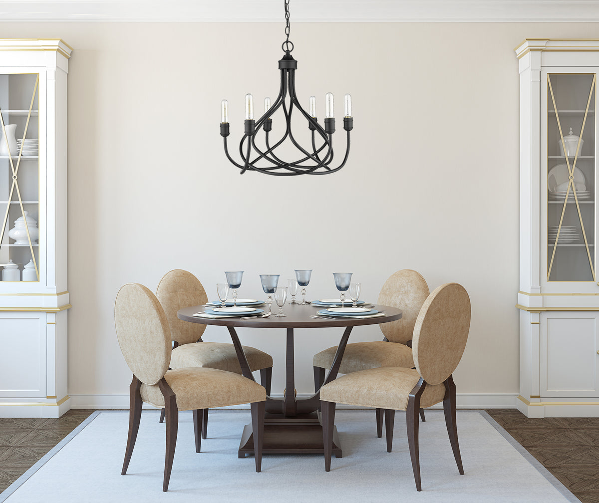 Traditional chandelier over dining table matte black