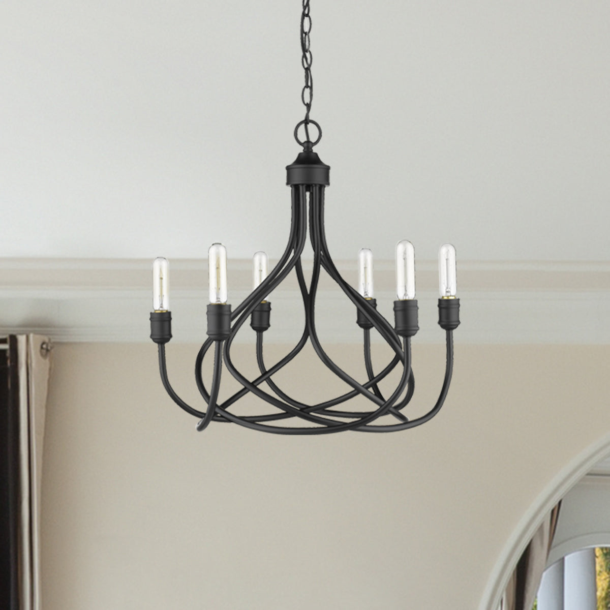 Black taper candle chandelier with 6 lights hanging - Vivio Lighting