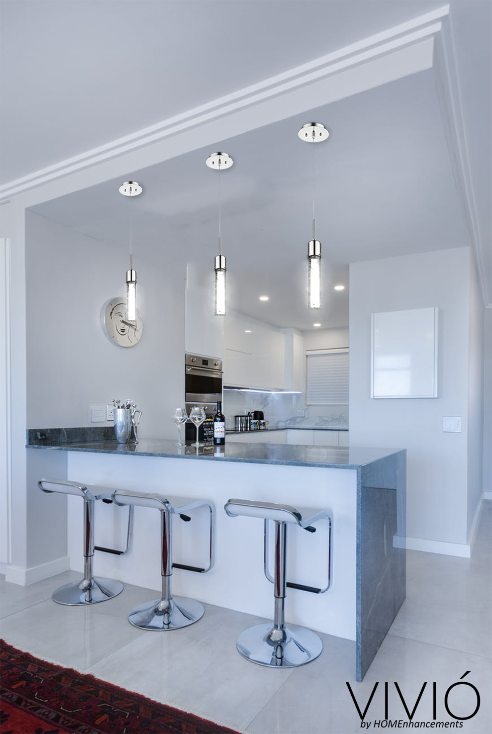 Polished nickel bubble pendant lighting for kitchen island